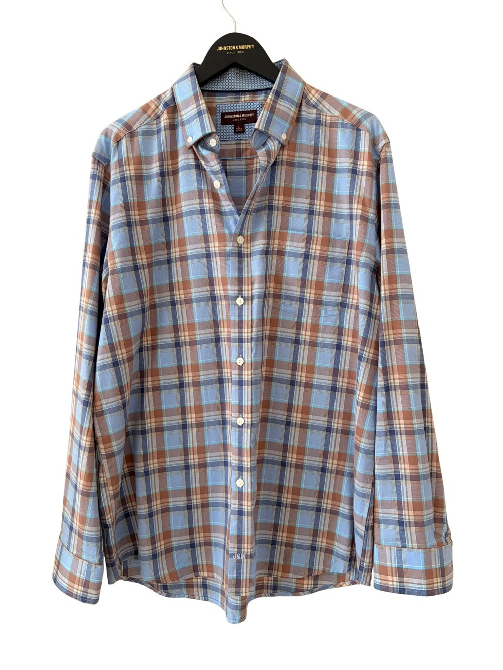 Johnson and Murphy Blue & Brown Plaid Button-Down Shirt
